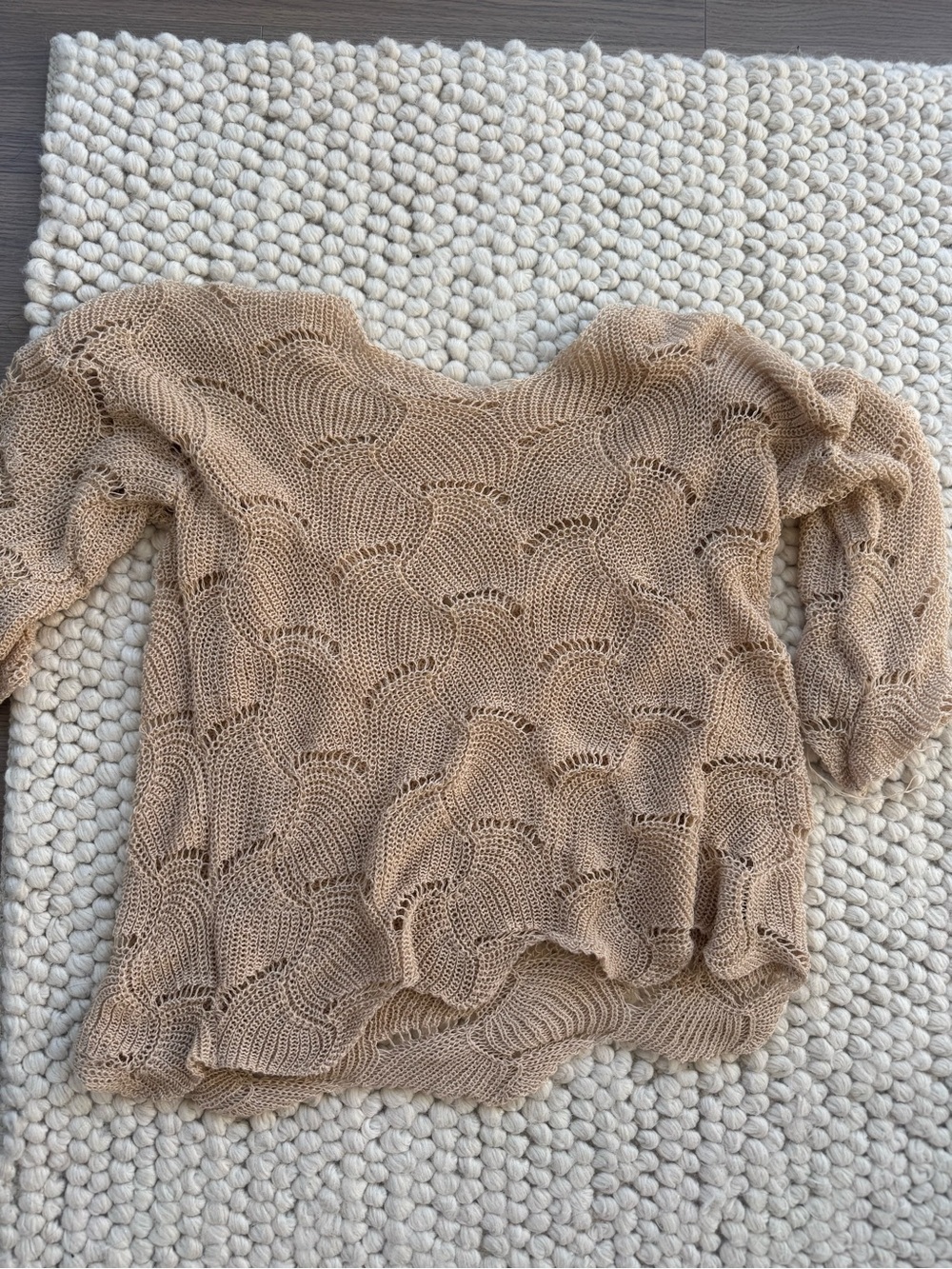SHEIN Beige Open-Knit Off-Shoulder Sweater Swim Suit Coverup